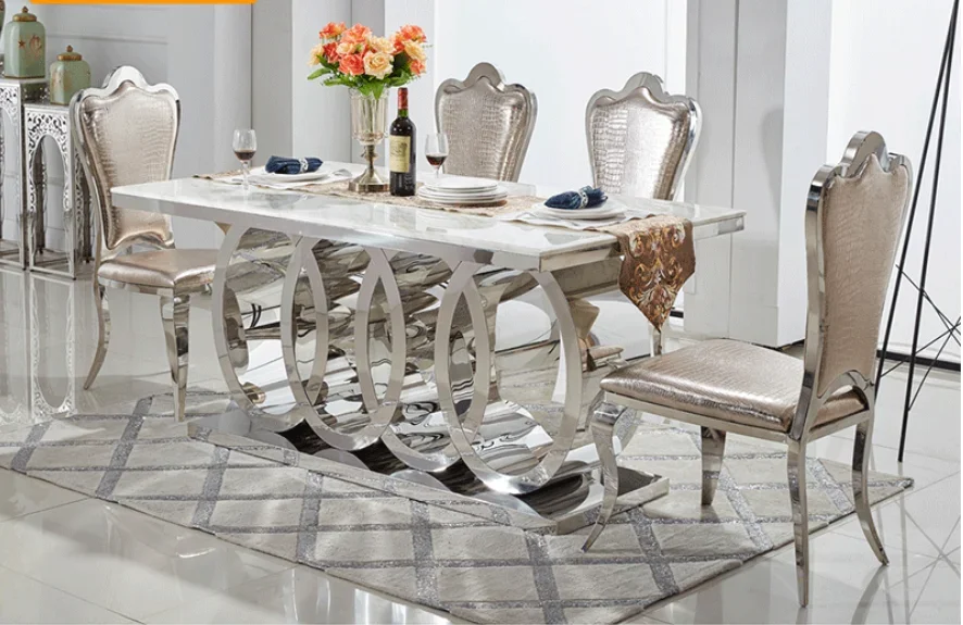 Party Suitable Marble Top or Glass Top Brass Gold Stainless Steel Dining Table With Chair Dining Room Furniture Set