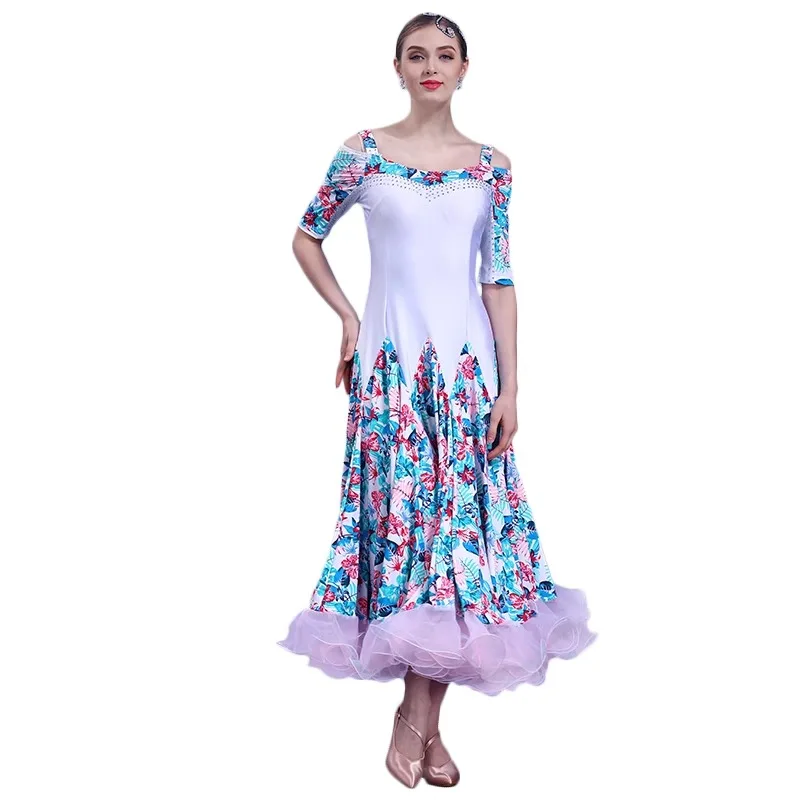 โมเดิร์นเต้นรําชุดฝึกชุดใหม่ผู้ใหญ่หญิงสังคมเต้นรําบอลรูมเต้นรําบอลรูมเต้นรําประสิทธิภาพชุด