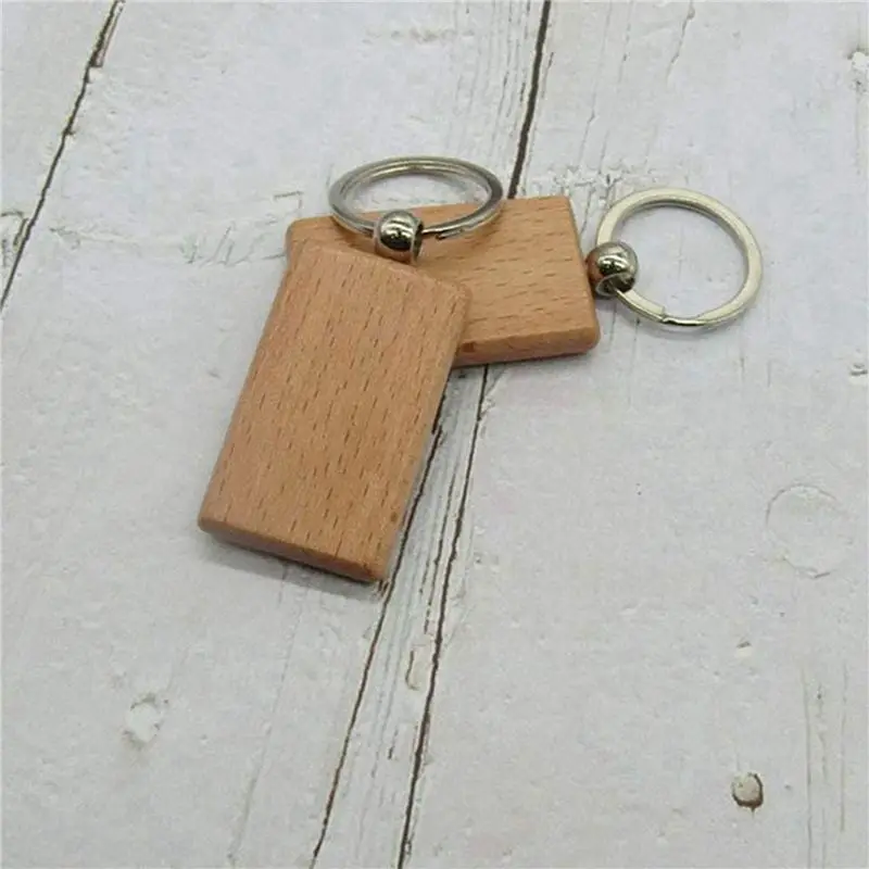 ABZC-48 Pcs Blank Wooden Key Chain Rectangle Key Chain Tags Wood Keychains Key Ring For DIY Craft