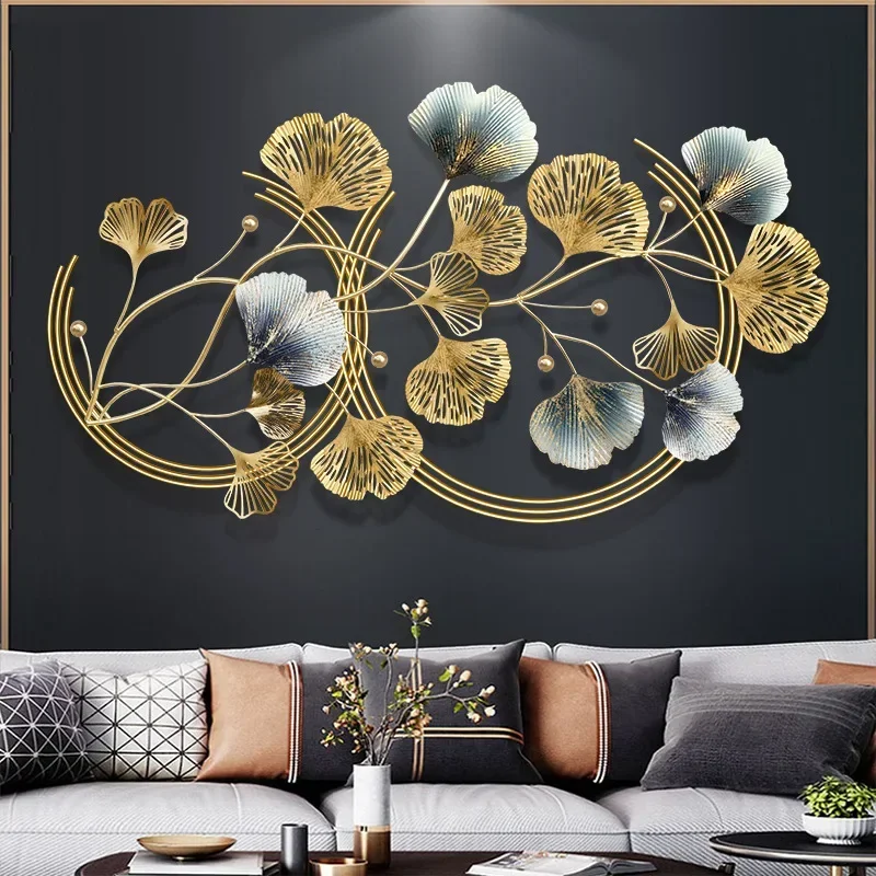 Chinese Style Light Luxury Ginkgo Leaf Wall Decoration - 3D Iron Hanging Pendant, Perfect For Living Room, Elegant Wall Hanging