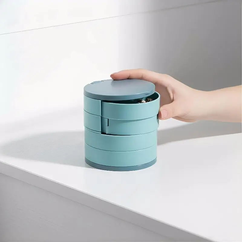 

1pc Jewelry Stand Holder Display Tray Multilayer Rotating Jewelry Storage Box With Mirror Plastic Makeup Box