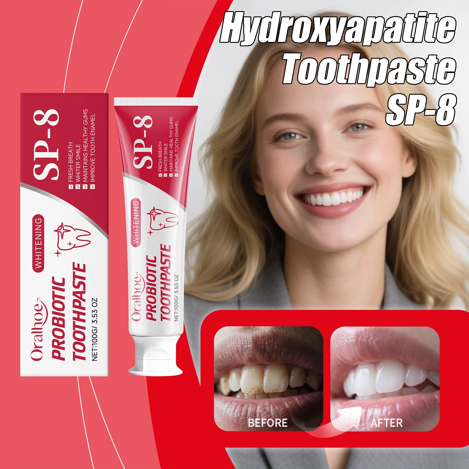 

SP-8 Гидроксипазитная зубная паста Глубокая очистка Легко удаляет пятна Желтые зубы Предотвращает кариес Мятная свежая зубная паста