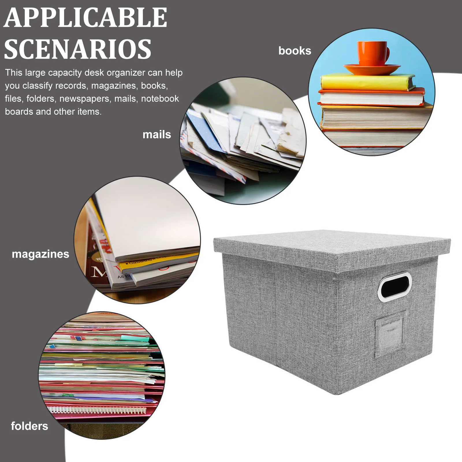 Sturdy Desktop File ganizer Storage Box Large Capacity Fabric Design Portable Office Supplies Filing Bin Tax Record for Home