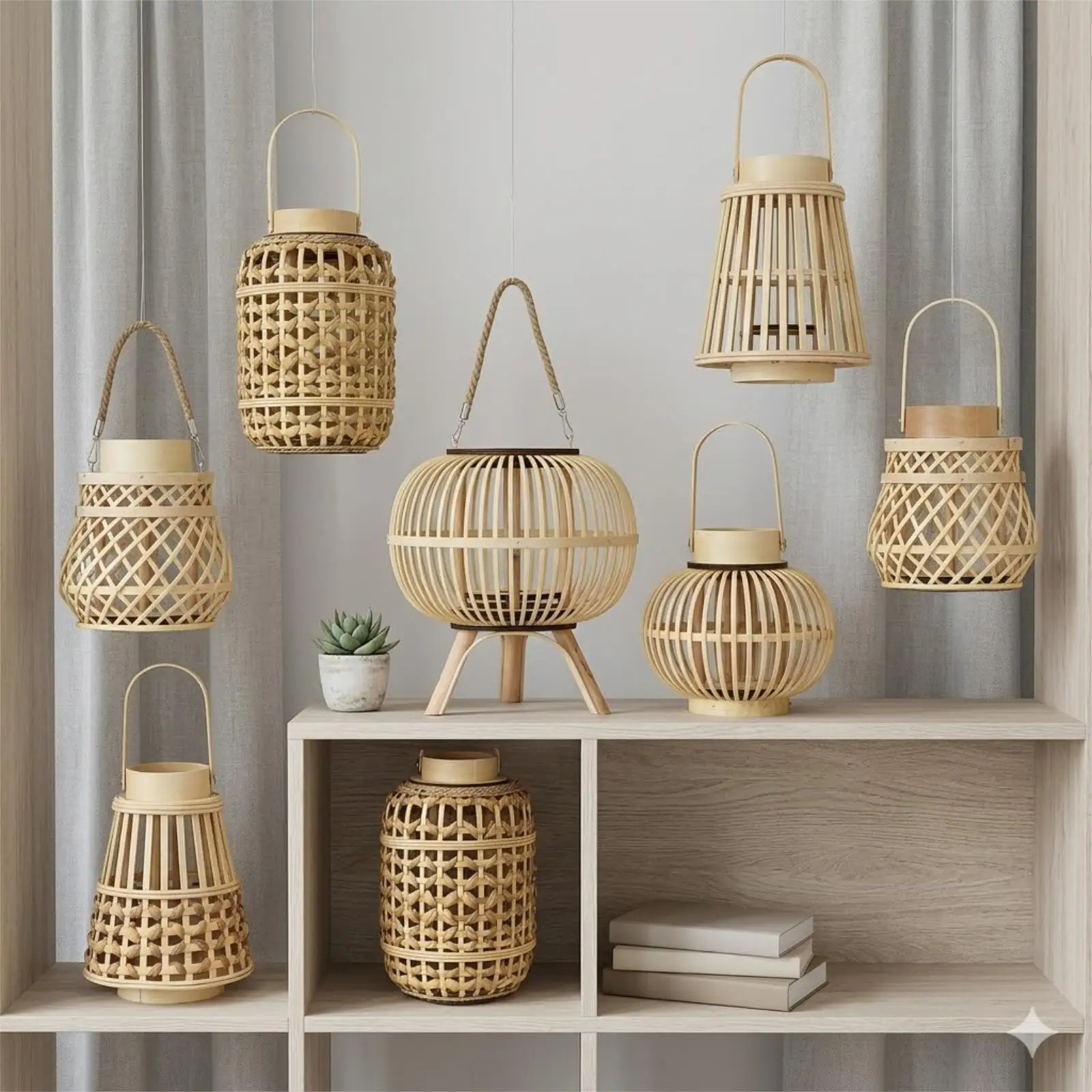 Stylish Woven Bamboo Candle Holder Lantern Rustic Decor for Living Room Table Mantel Farmhouse Home Decorations