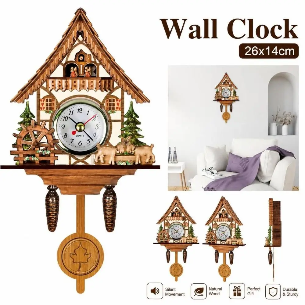 New Wooden Cuckoo Clock Wall Mounted Retro Wall Clock Non Hourly Chime Decorative Clock Household Use