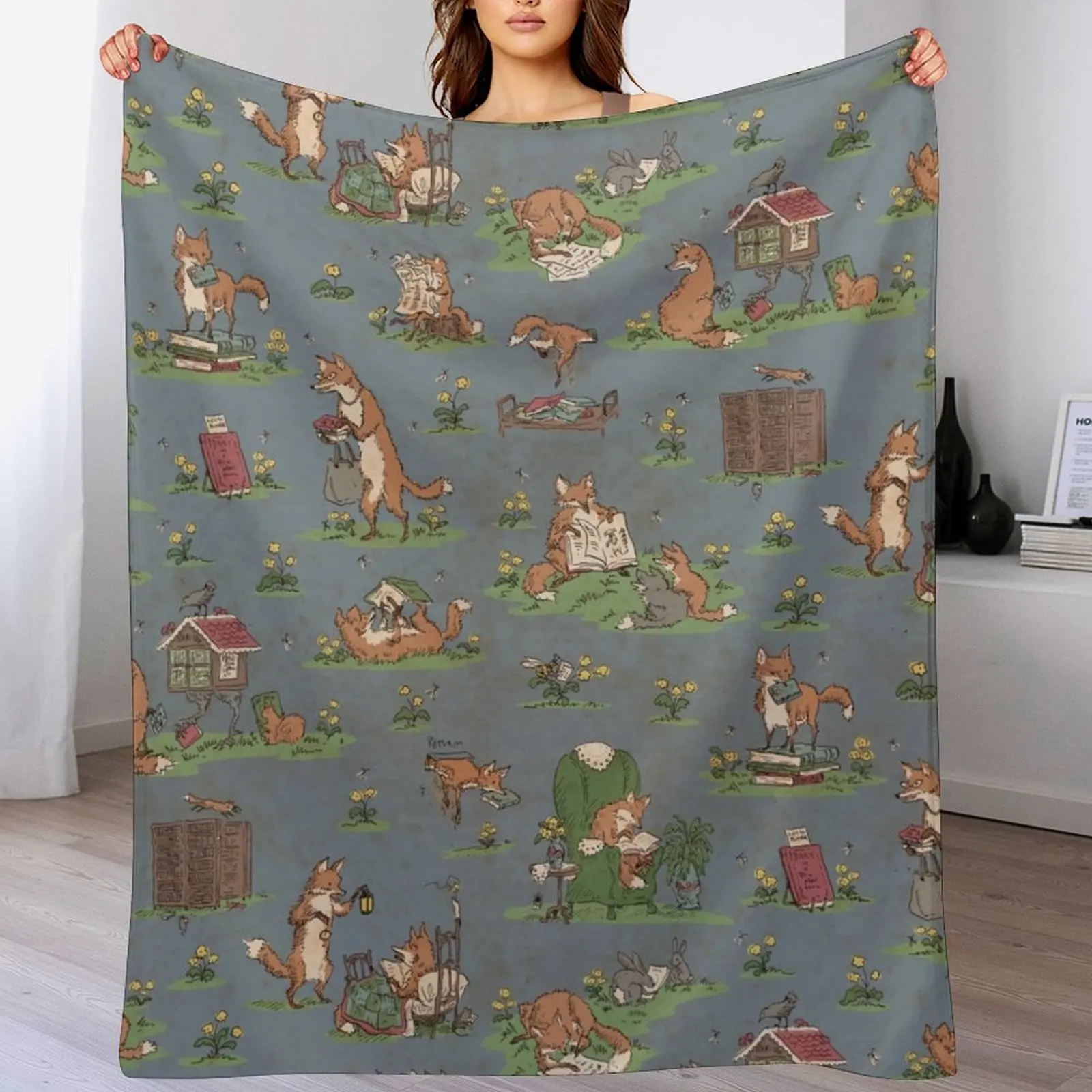 

Library Foxes Throw Blanket Extra Large Throw Sleeping Bag halloween Travel Blankets