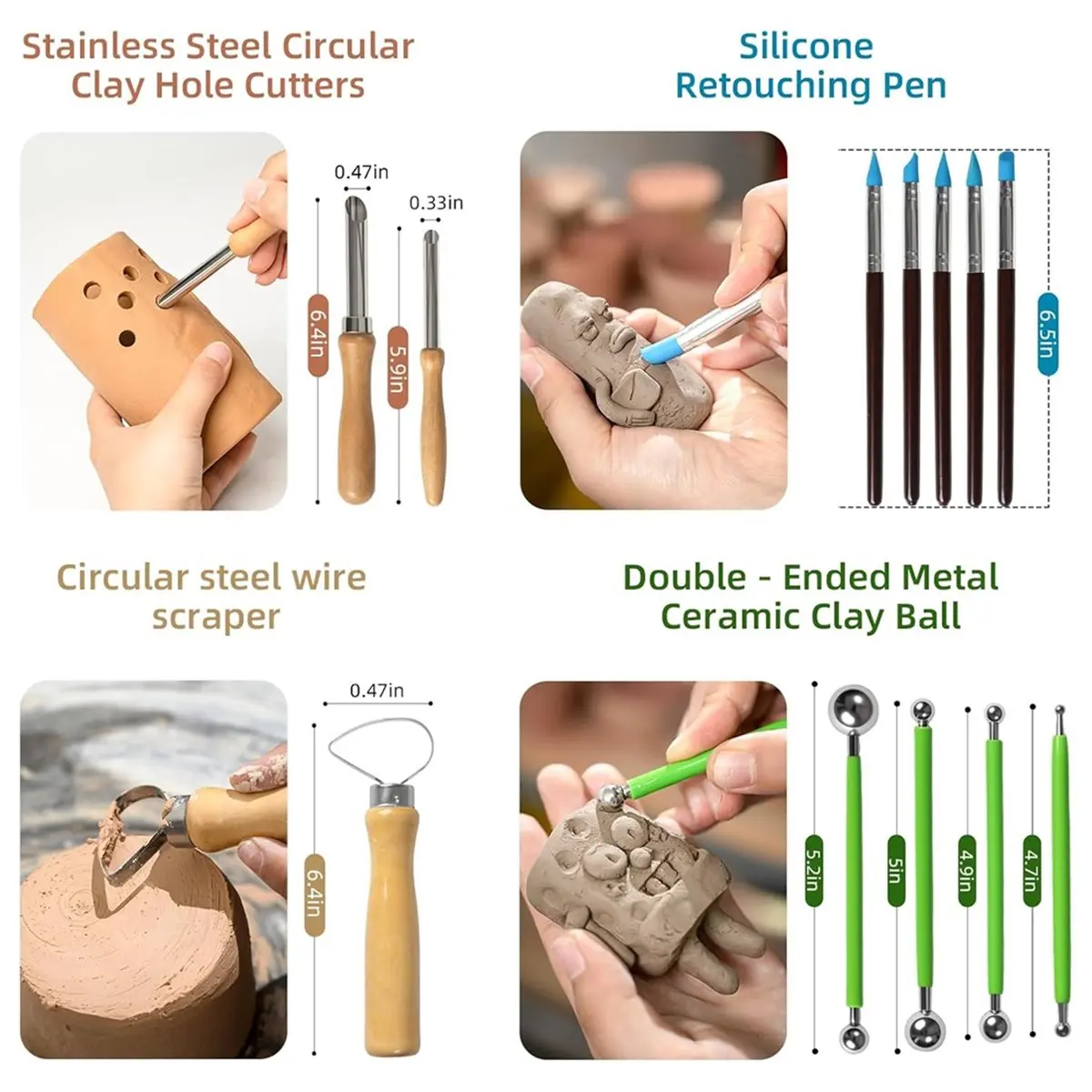 Clay Tools Kit, 38pcs Air Dry Clay Tools for Pottery Ceramic Art equipments Wood + Metal + Plastic