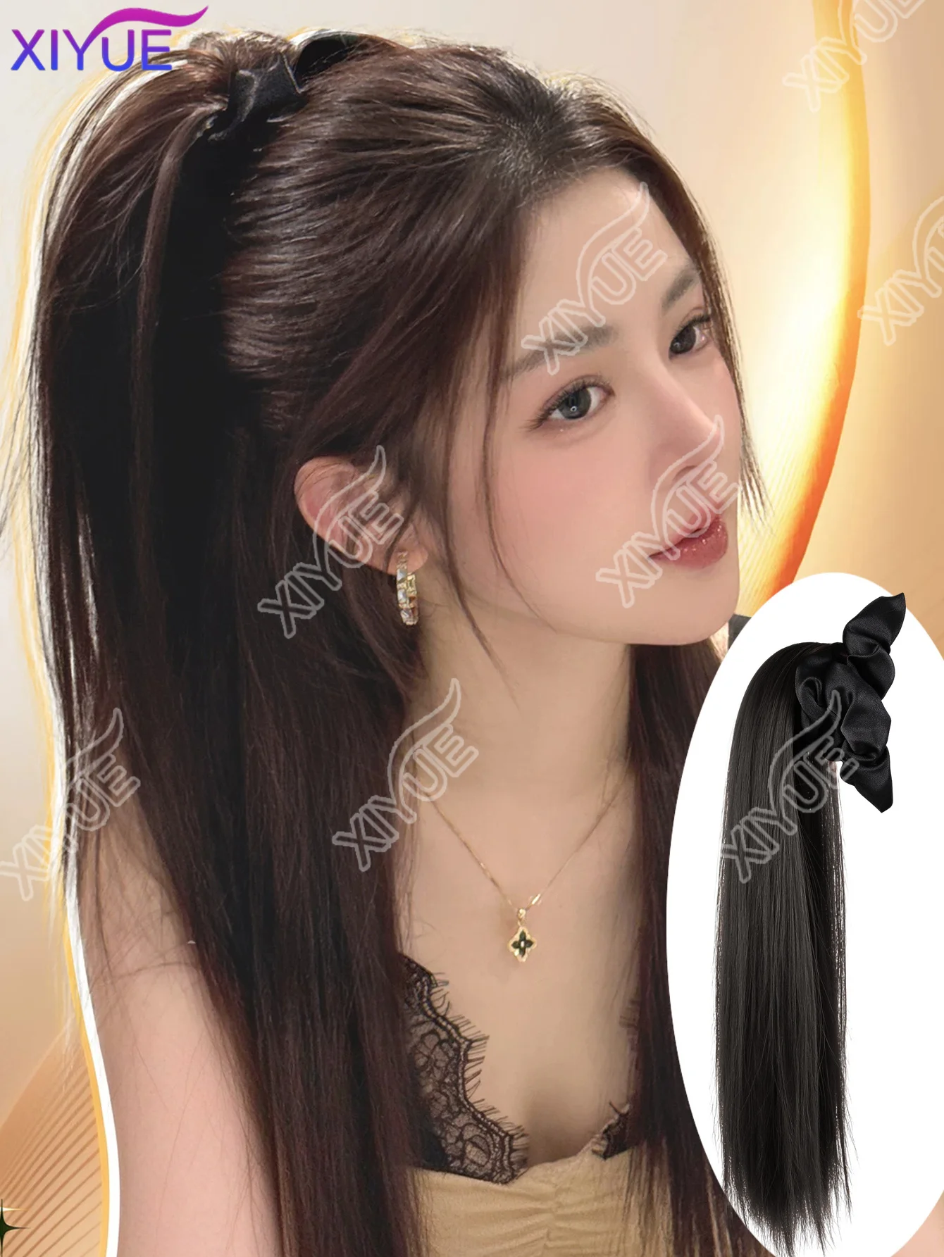 XIYUE Claw-Clip Ponytail Wig, Cloud-Shaped Satin Pleated Design, Synthetic-Fiber Wavy Ponytail Extension for Daily & Party Use