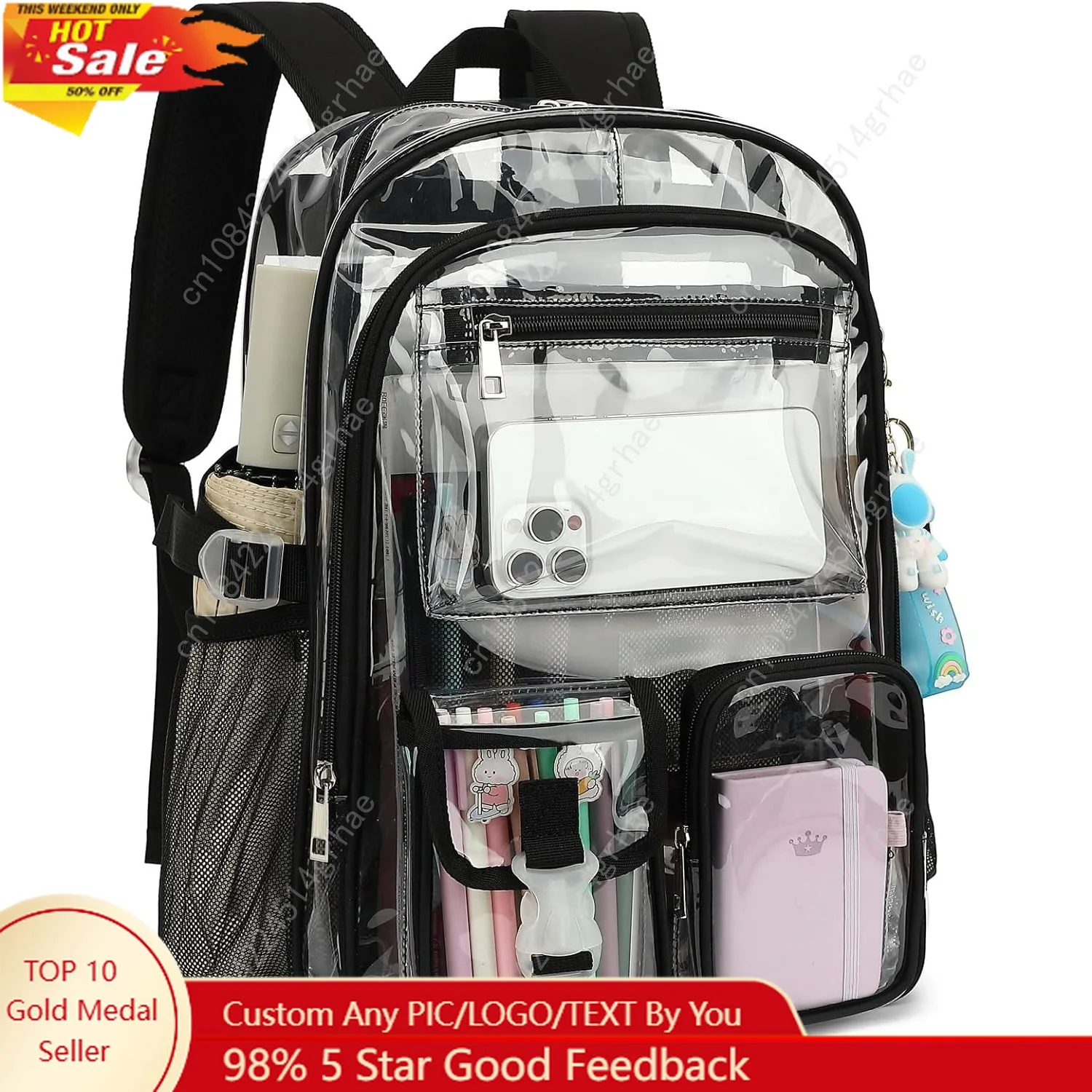 

Clear Backpack Heavy Duty Transparent Backpacks Stadium Approved for School Work Sport Travel (Grey)