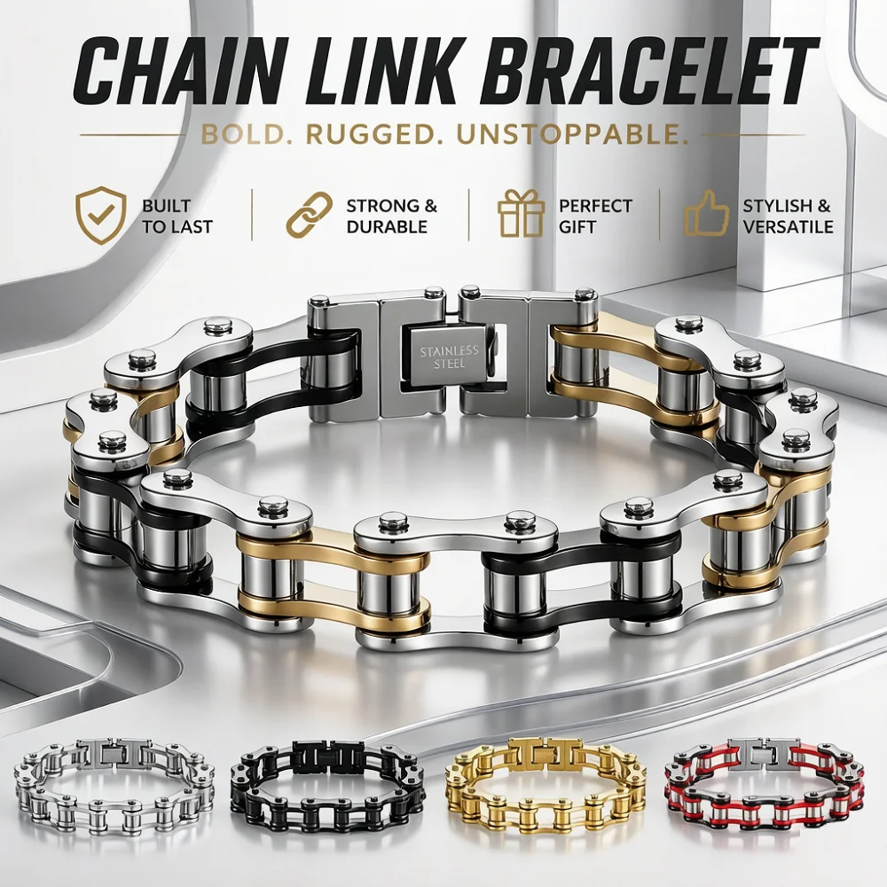 Punk Motorcycle Chain Bracelet Stainless Steel Men's Biker Jewelry Bold Rugged Unstoppable Style Perfect Gift for Him