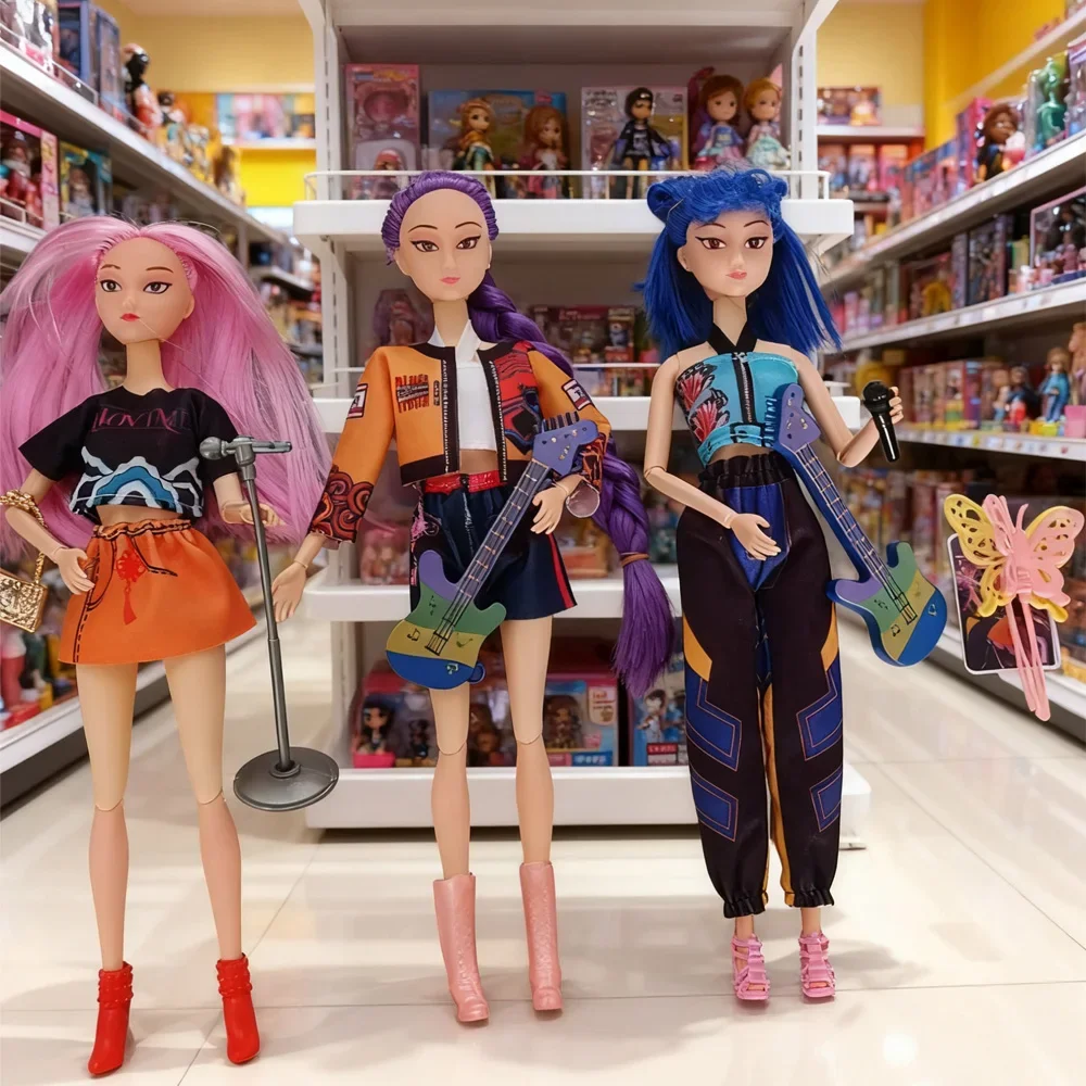 K-Pop Demon Hunters Style Dolls Set with Guitar Microphone Bag Accessories Fashion Dolls for Kids Play & Collection