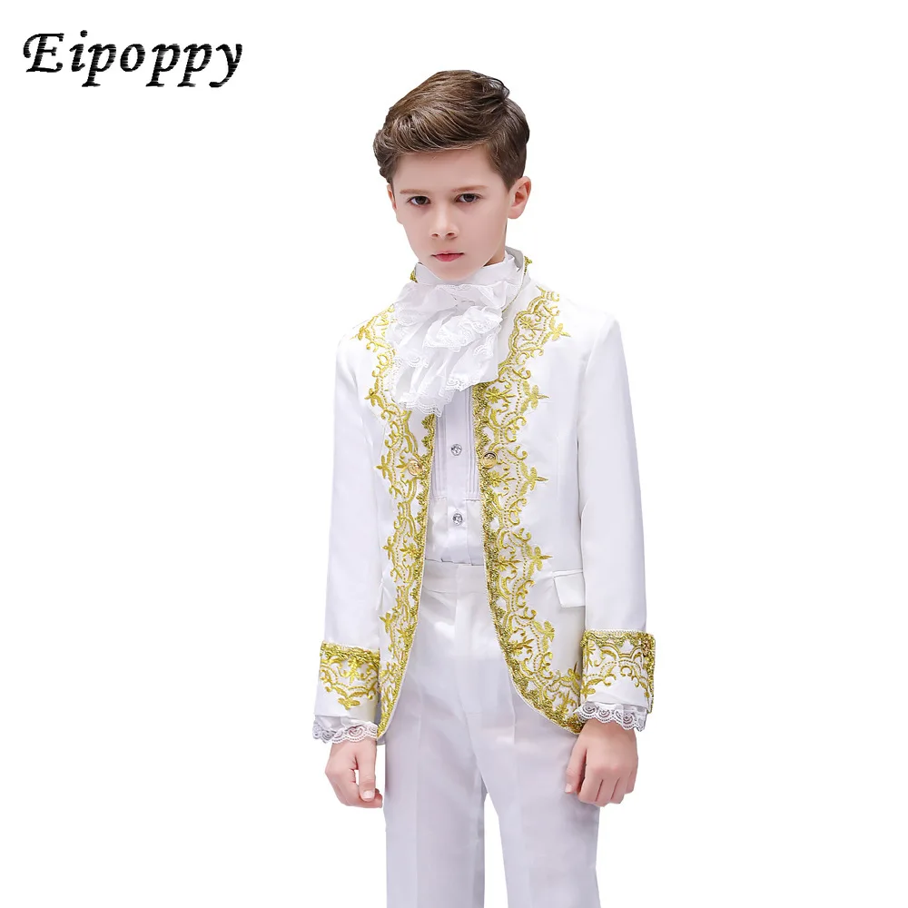 Boy's European Style Court Drama Costume Inlaid with Golden Flower Stage Performance Dress