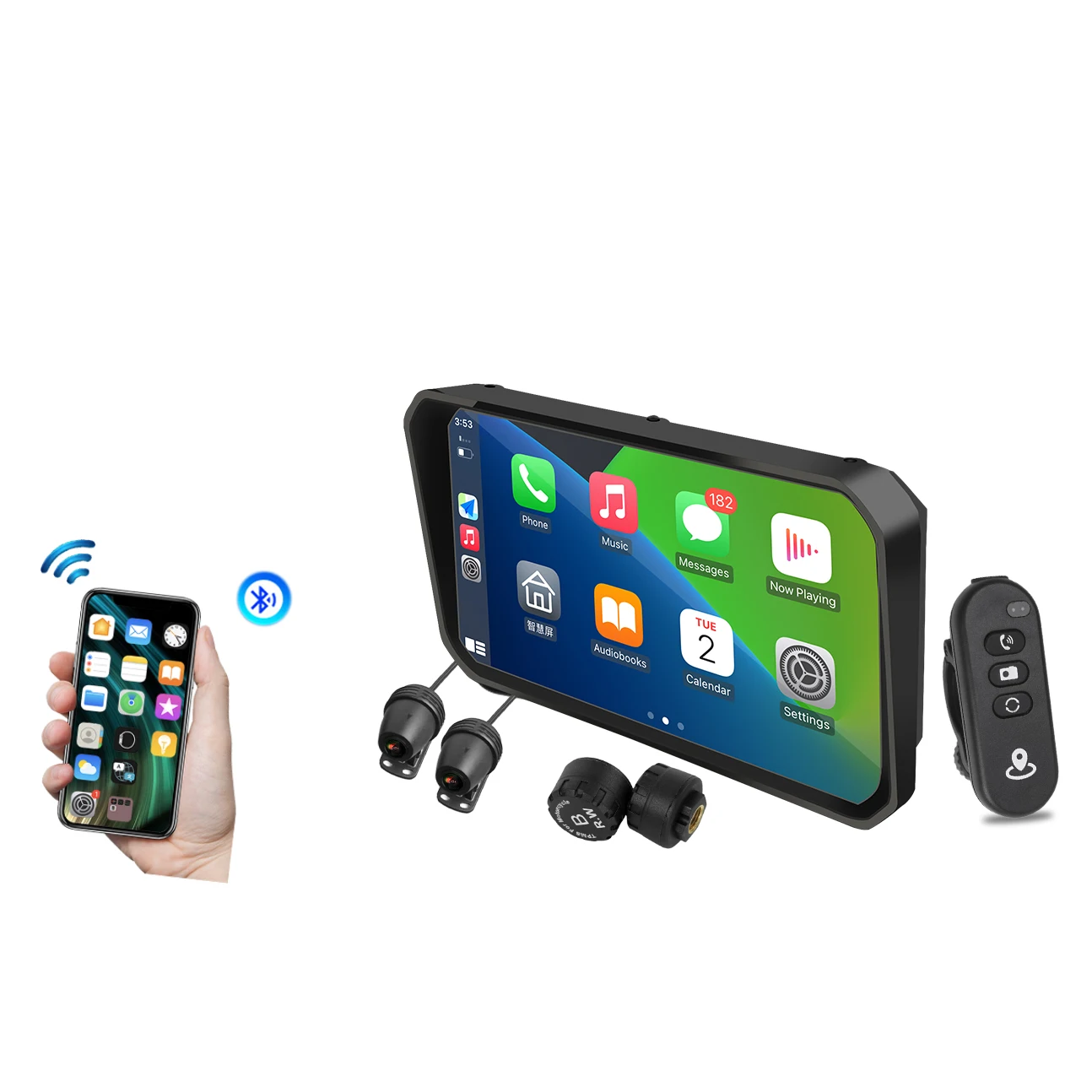 

F97 Мотоцикл CarPlay Экран 1080P HD TPMS GPS BT WIFI Мотоциклетная видеорегистратор 6-дюймовый Apple Android Авто Датчик давления в шинах