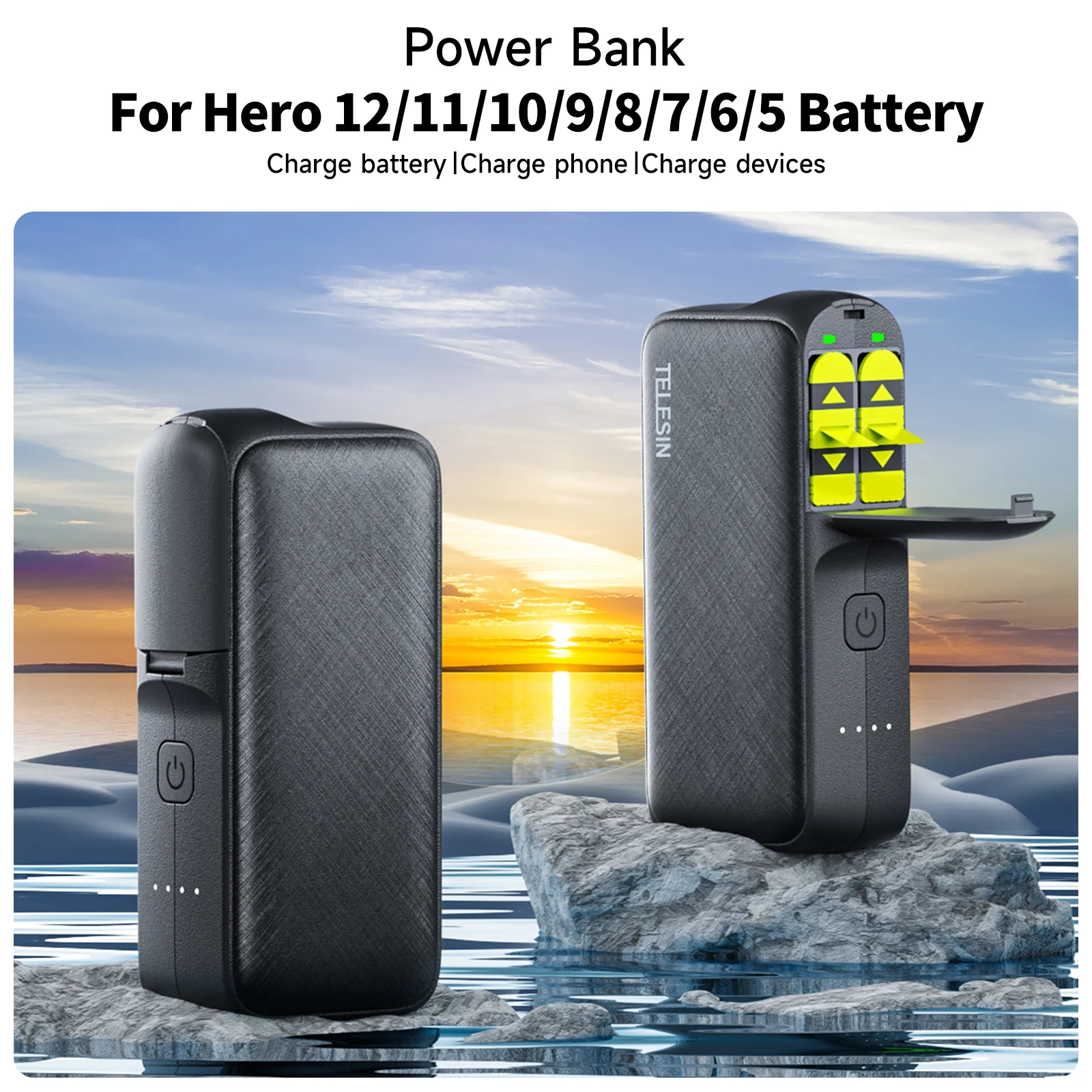 TELESIN 10000mAH Power Bank For Gopro Hero 10 11 12 Battery Fast Charging Power Bank For VIVO OPPO Samsung iPhone 14 15 Pro Max