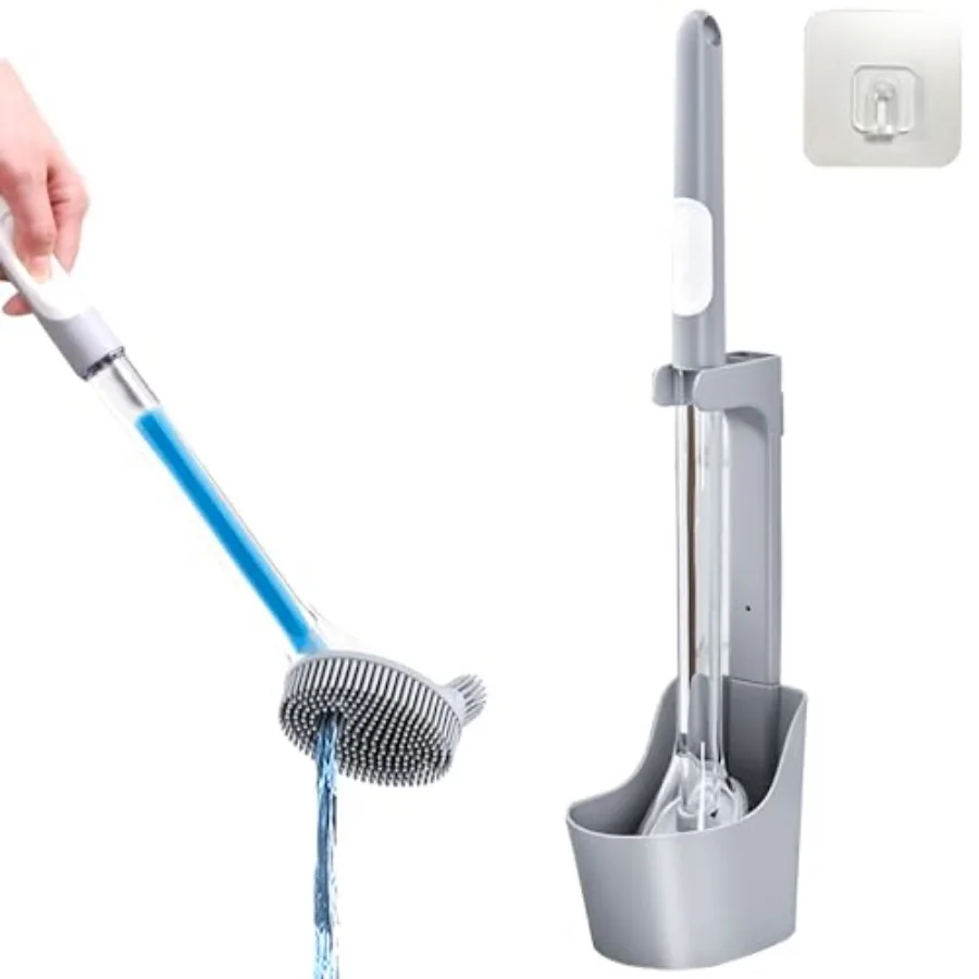 

Silicone Toilet Bowl Brush and Holder Set, Bathroom Toilet Bowl Cleaner Brush, refillable Toilet Brush with soap Dispenser