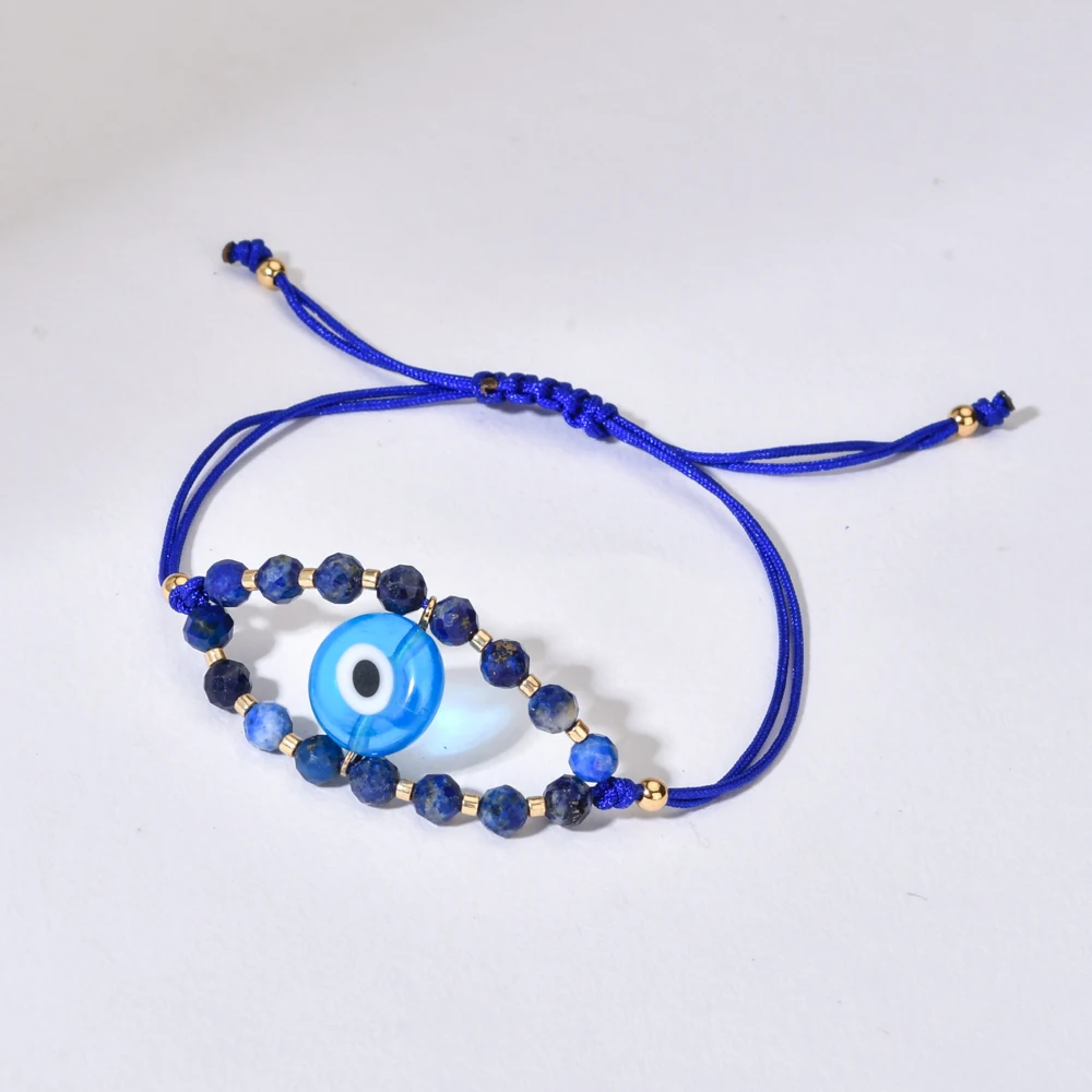 Natural Lapis Lazuli Stone Lucky Turkish Evil Eye Bracelets for Women Men Hand Charm Braided Bracelet Handmade Jewelry