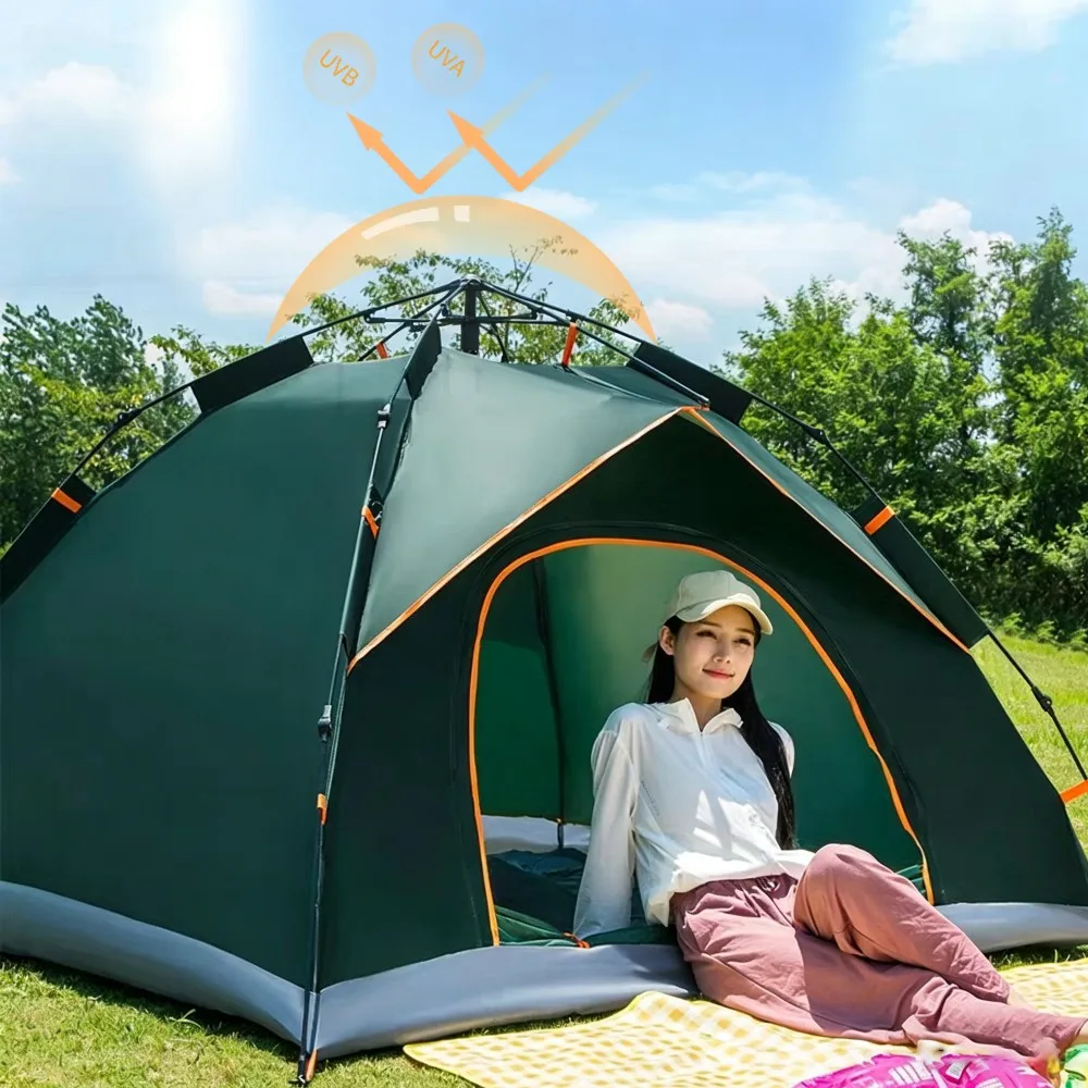 Tente de camping pliante d'extérieur avec sac, ouverture rapide automatique, tente portable pour 2-3 personnes, résistante au soleil et à l'eau, tente instantanée à un clic