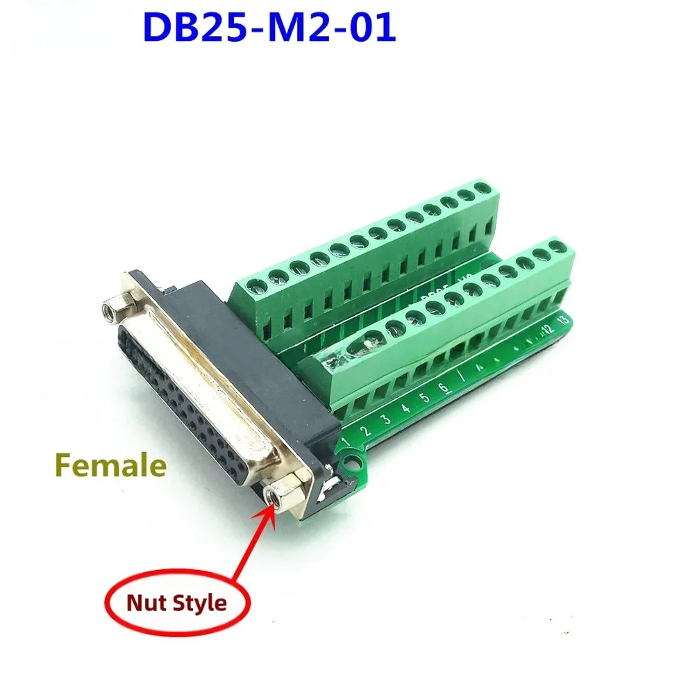 DB25 Female to Terminal Block Adapter 25 Pin Signal with Screw Nut Connector for Industrial and Electronics Wiring