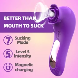 Rose-Sucking Tongue Licking Vibrator for Women Clitoris Stimulator Oral Nipple Vacuum Clit Sucker Female Sex Toys for Adults