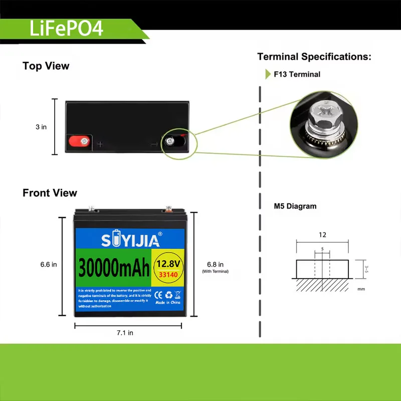12V 30Ah LiFePo4 Battery, Iron and Lithium Phosphate Battery, LiFePo4 Rechargeable Battery for Children's Scooters, Boat Engine