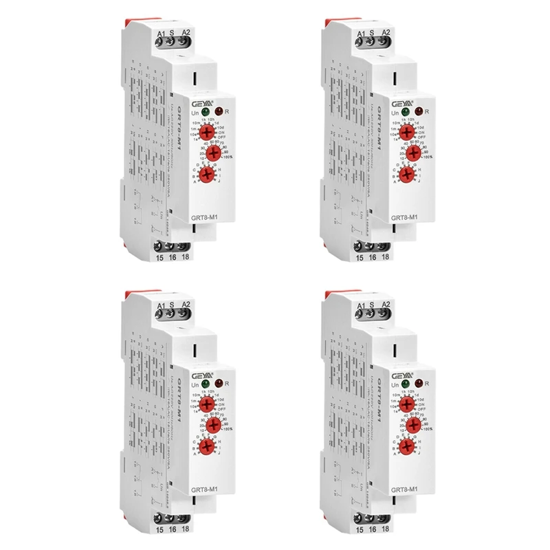 

4X GEYA GRT8-M1 On Off Time Delay Relay 16A AC/DC12V-240V Multifunction Din Rail Automatic Timer Relay