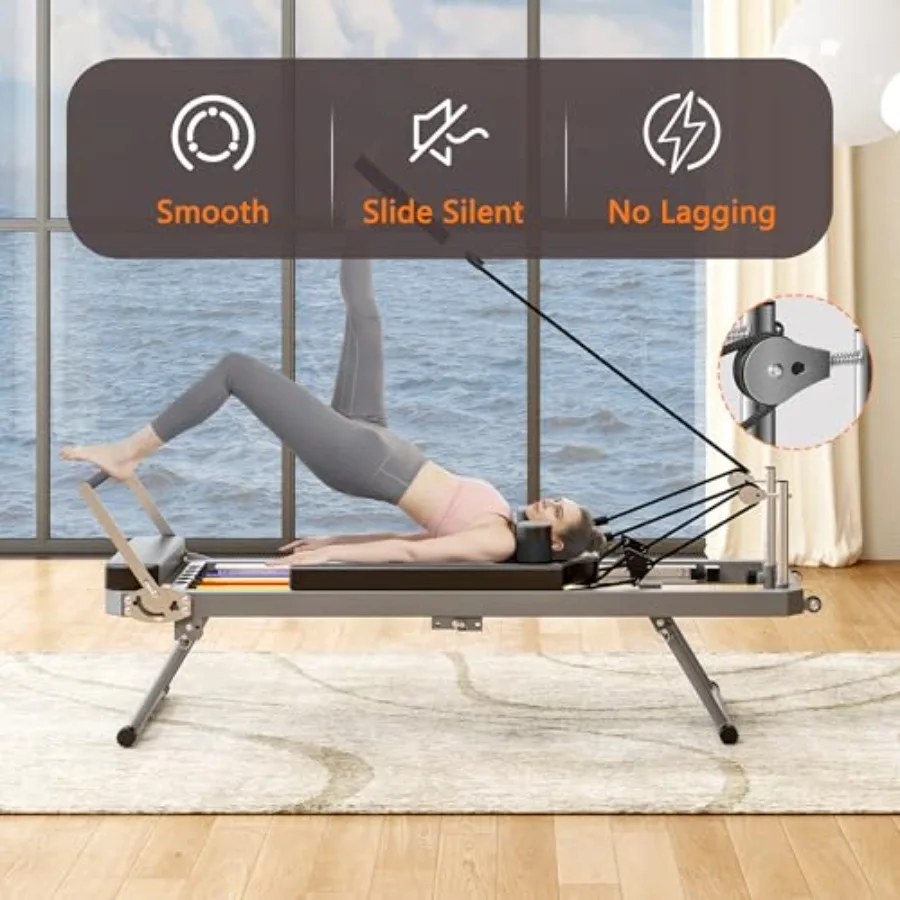 330 LBS Capacity Foldable Pilates Reformer with Core Bed for Home Use and Yoga Studio Gym Workout Durable Steel Frame in Black view 5