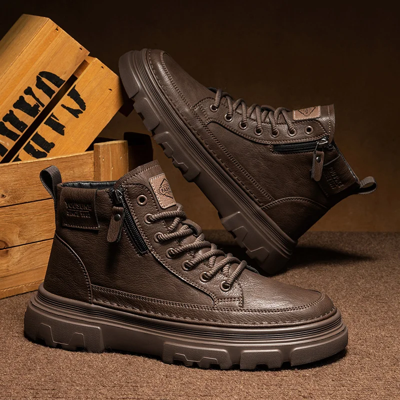 

Big Yellow Boots High-Top Boots: Autumn Men's Genuine Leather Shoes, 2024 New Inner Height-Increasing Stylish Thickened Sole Wor