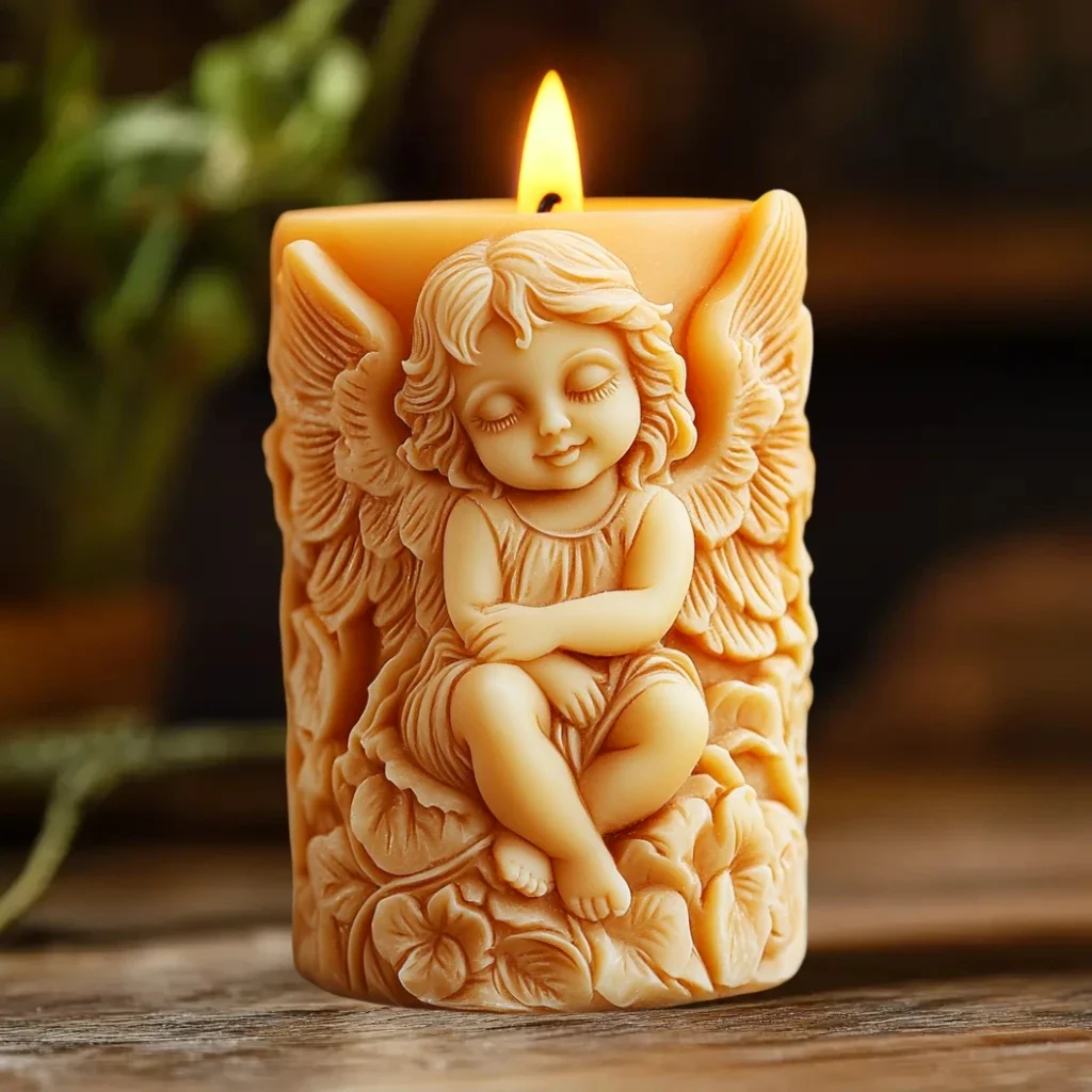 DIY Prayer Angel Relief Cylinder Candle Silicone Mold Wings Angel Resin Mould Angel Flower Relief Concrete Cement Gypsum Molds