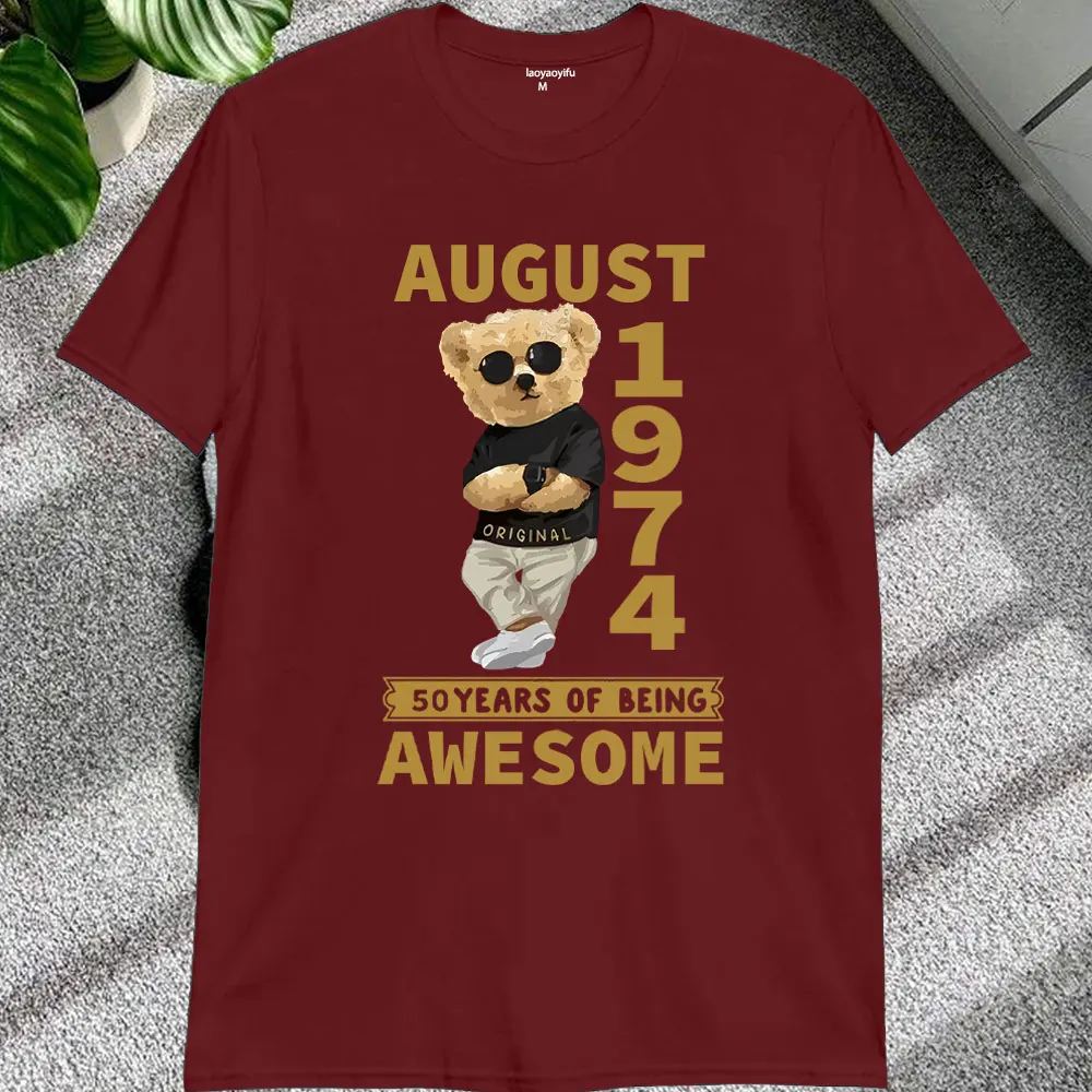 Made in 1974 Limited Edition Teddy Bear Print Birthday Gift T-Shirt Men's Cotton Tee 50 Years Old 7-12 Months T-shirt Gift Top