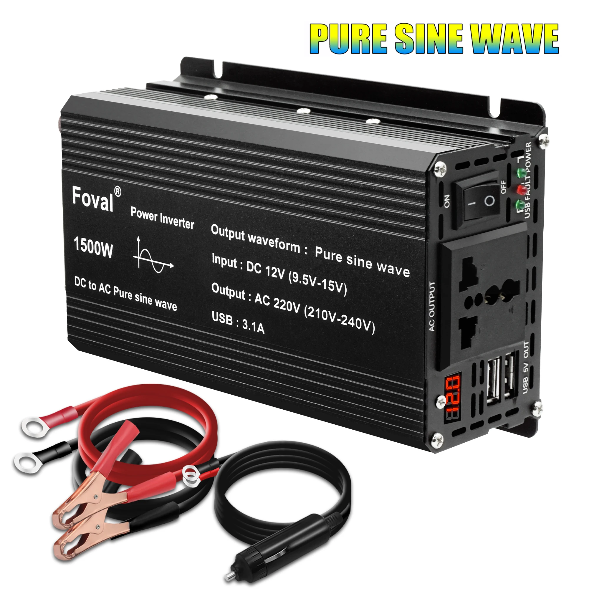 

Инвертор напряжения 1000W/1500W с чистой синусоидой, DC 12V в AC 220V, портативный автомобильный преобразователь, адаптер, портативный аккумулятор, солнечный инвертор