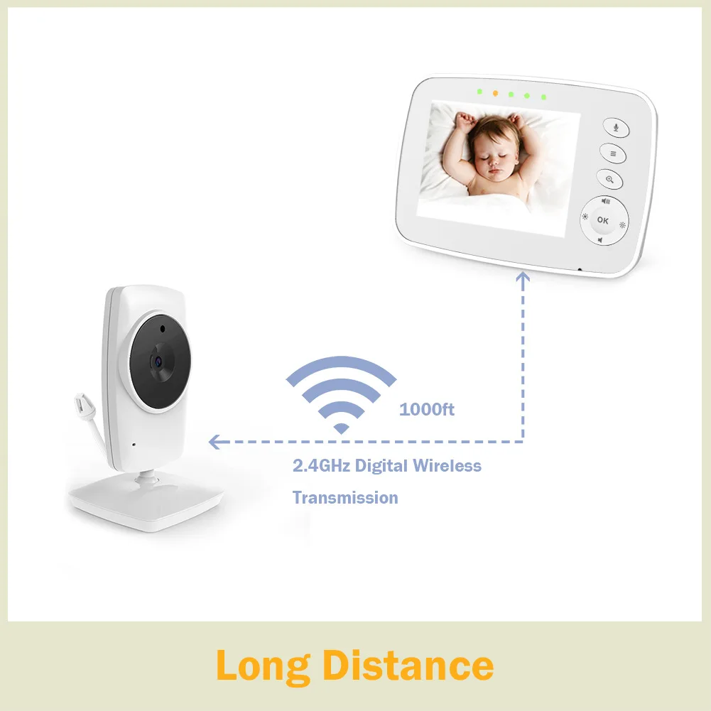 3.2inch IPS Screen Video Baby Monitor 2 Way Talk  2X Zoom Baby Nanny Security Camera VOX Mode Temperature Monitoring Babysitter