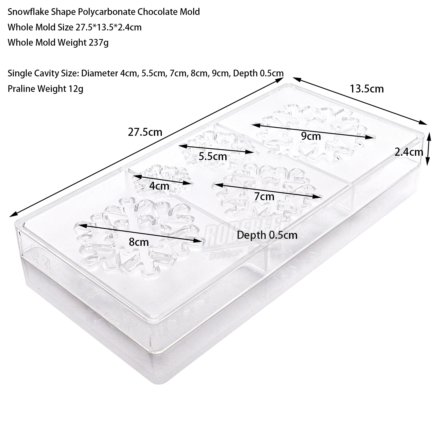 5 Cavities Snowflake Snow Flower Shape Polycarbonate Chocolate Mold Candy Making Ice Cube Molds For DIY Baking Accessories