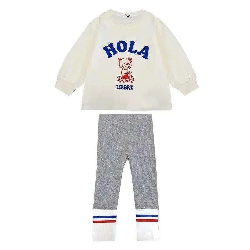 

Autumn Clothes Baby Girl Cartoon Bear Sweater Top and Legging Pant Set Children Cotton Letter Pullover Sport Trousers 2pcs Suit