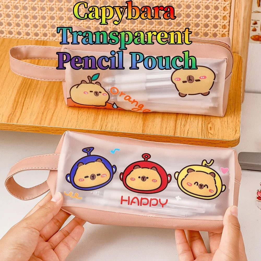 Niedliches Capybara Transparentes Federmäppchen für Schüler, PVC-Reißverschlusstasche für Kosmetik & Schulbedarf-Organizer