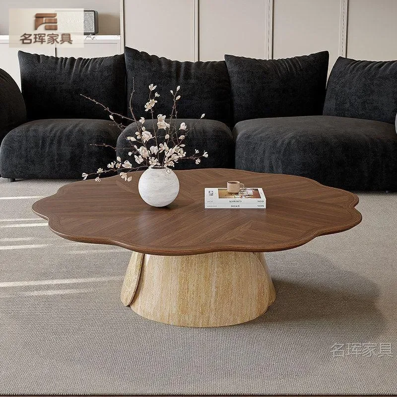 Hui Style Antique Petal Coffee Table Wabi Sabi Irregular High End Light Luxury Living Room Center Table Modern Minimalist