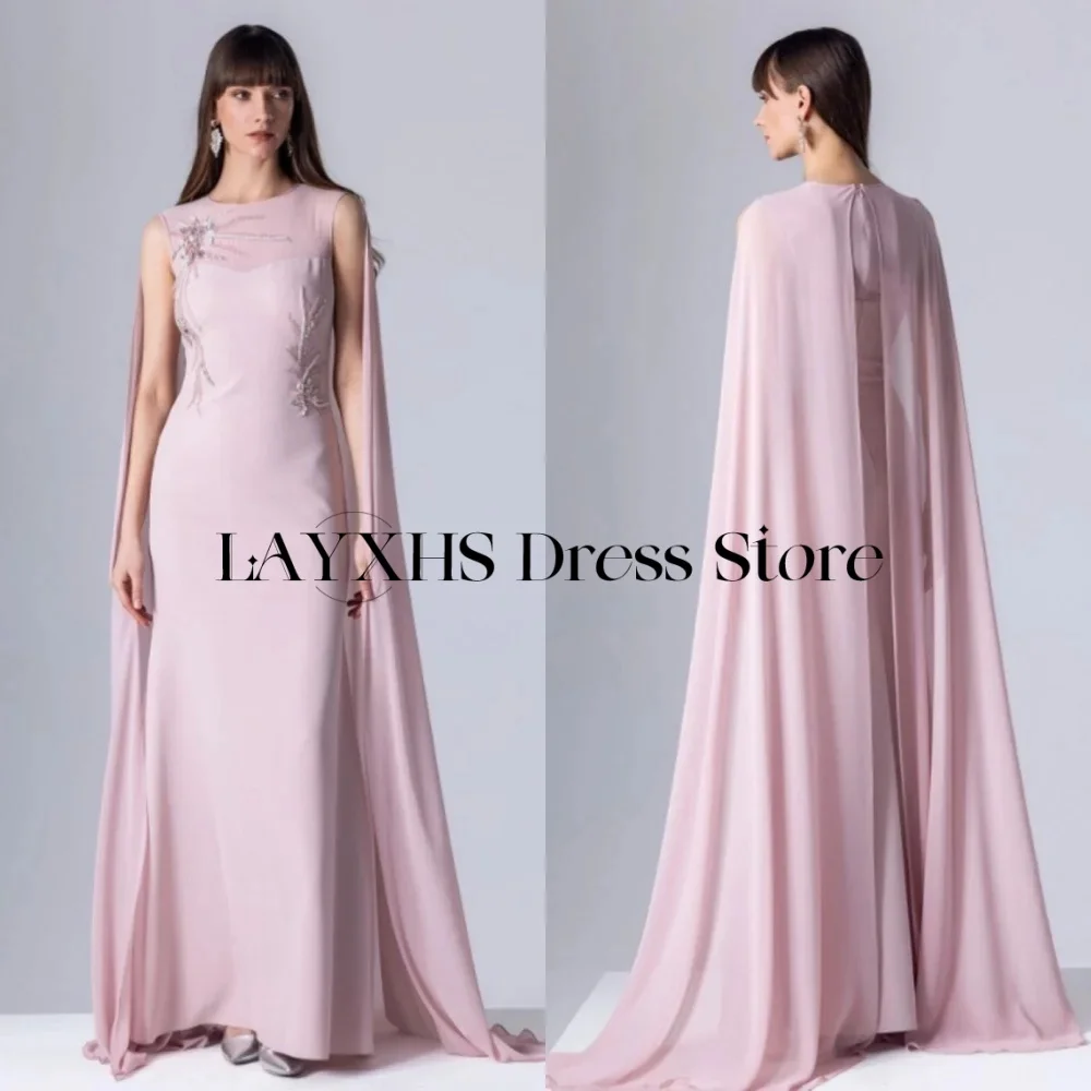 LAYXHS Elegante Abendkleider mit O-Ausschnitt, Meerjungfrau, ärmellos, mit Perlen besetzt, mit Schal, Ballkleider, individuell gestaltet