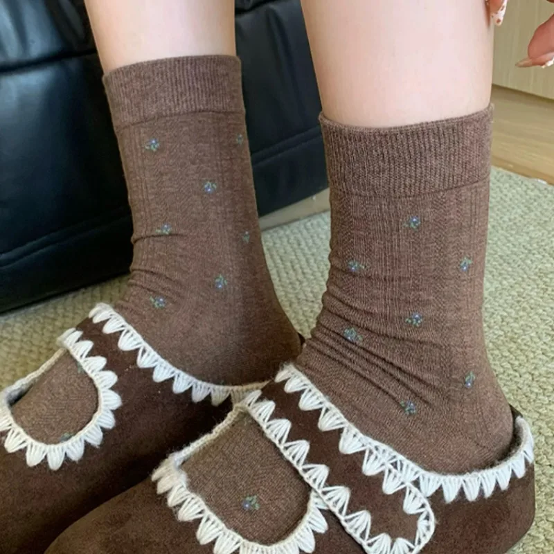 

1/3 пары носков с цветочным принтом, женские модные корейские носки для девочек, весенне-осенние вязаные удобные чулки средней длины