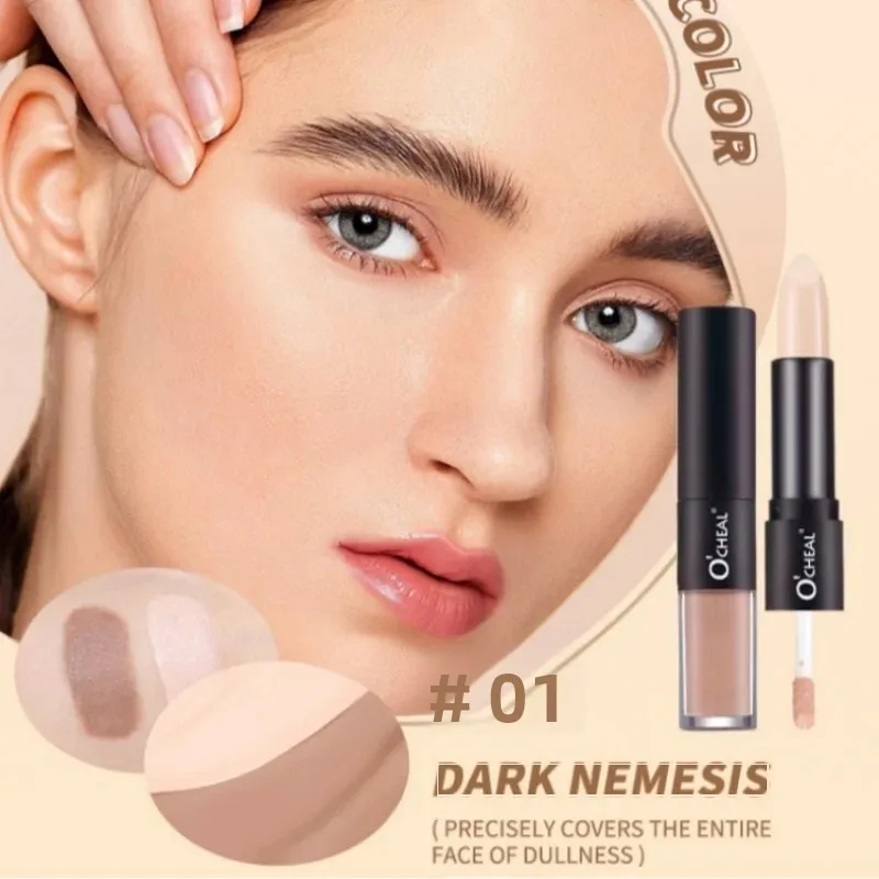 Marcador de contorno facial de ponta dupla, à prova d'água, fosco, controle de óleo, corretivo, lápis, tom de pele, maquiagem