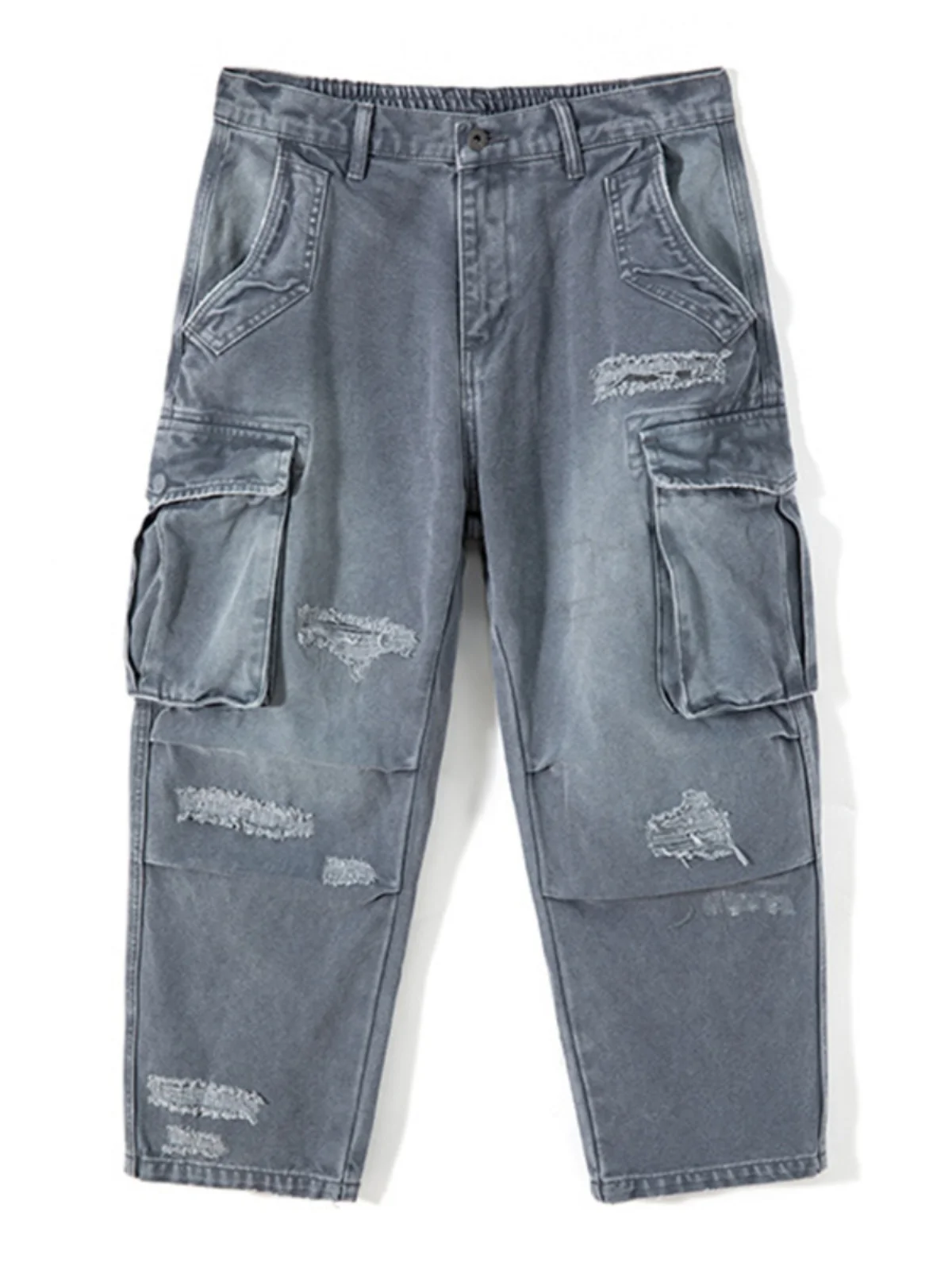 

Heavyweight Pure Cotton Autumn Multi-Pocket Workwear Long Pants Men's Wide Straight Tube Thick Style Retro American Fashion