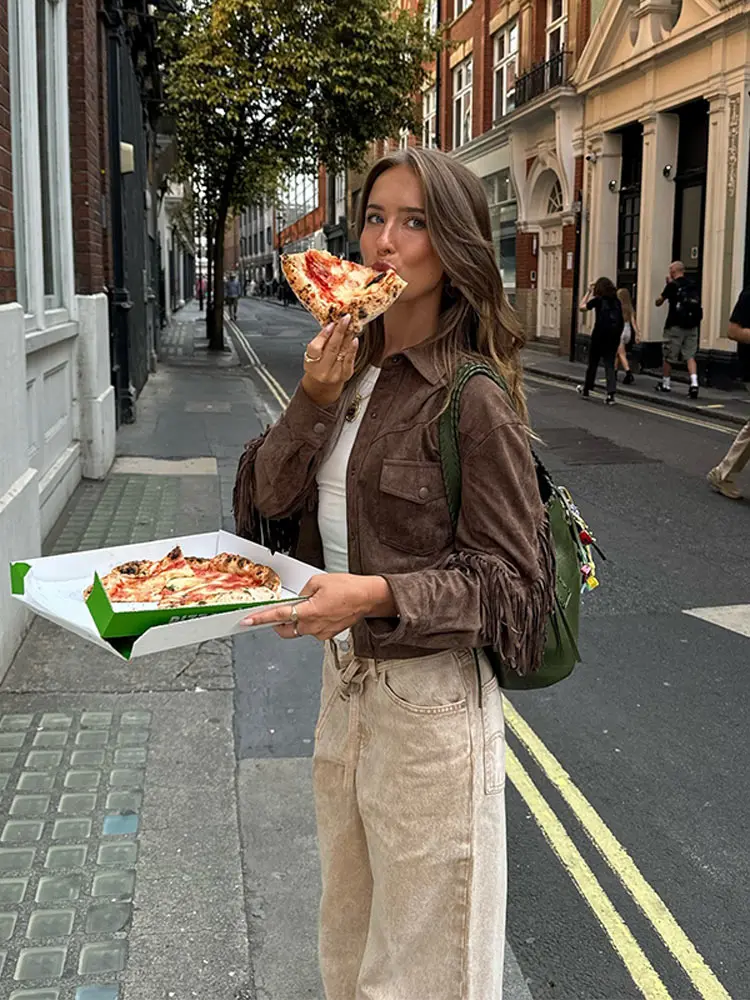 Chaqueta con borlas para mujer, abrigo informal de manga larga con botonadura única y bolsillos abatibles, ropa de calle elegante para otoño