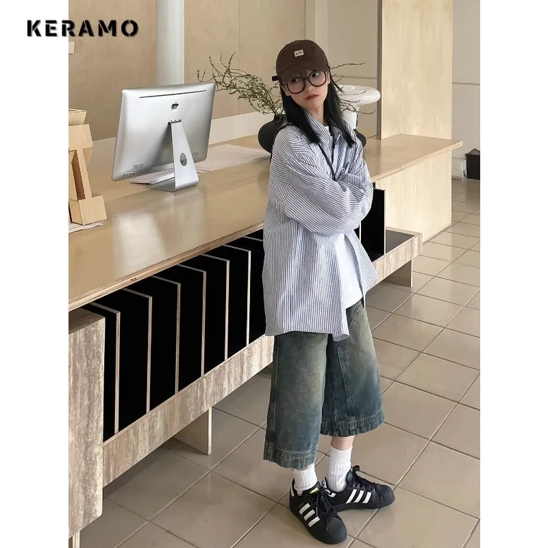 Women's Retro Wide Leg Baggy Casual Denim Shorts Harajuku Solid Washed High Waist Loose Jeans 2024 Summer Oversized 2000s Shorts