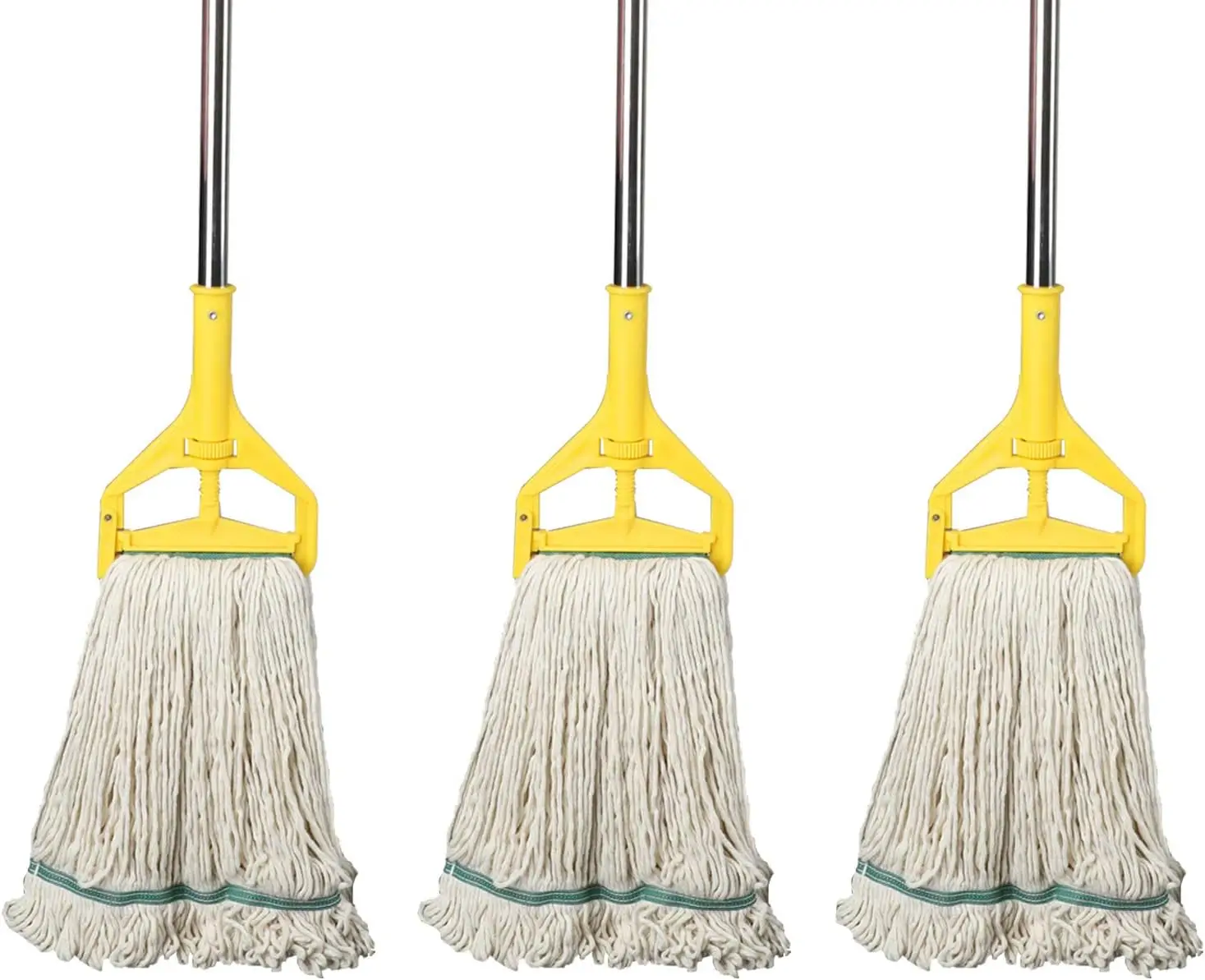 

Heavy-Duty Loop-End Wet Mop with Stainless Steel Pole, 3-Pack for Commercial and Home Use