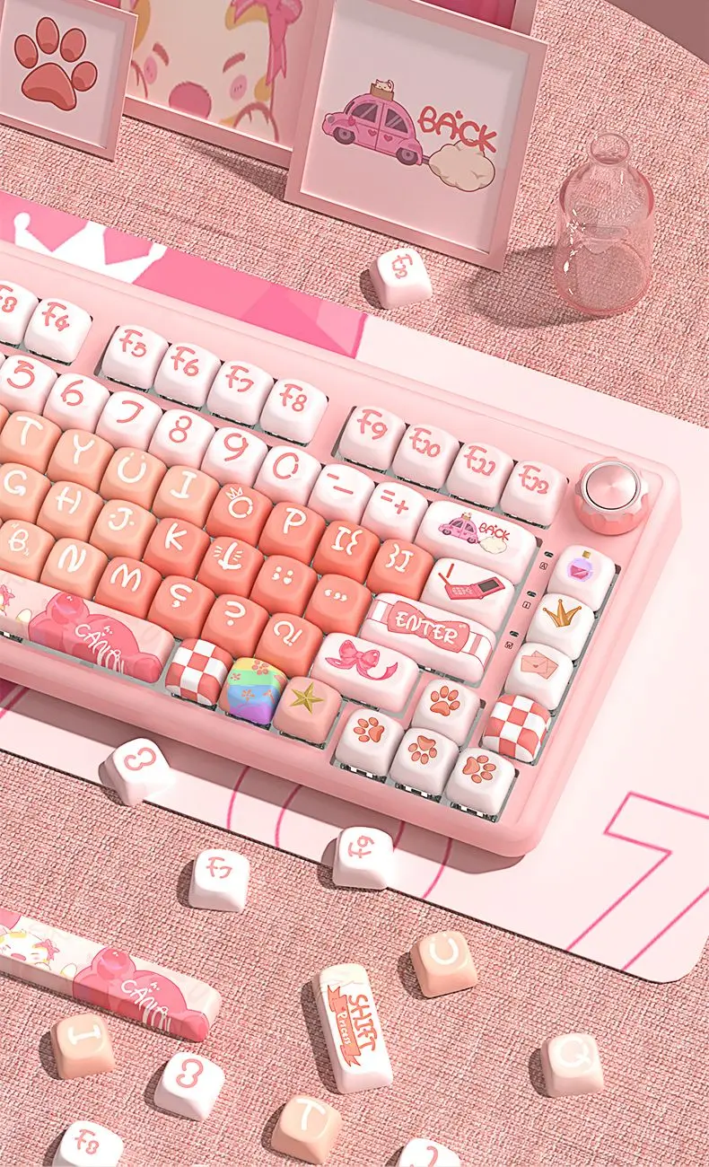 

Cartoon five-sided sublimation keycap MOA highly rounded ball cap PBT material adaptation 68/87/98/108