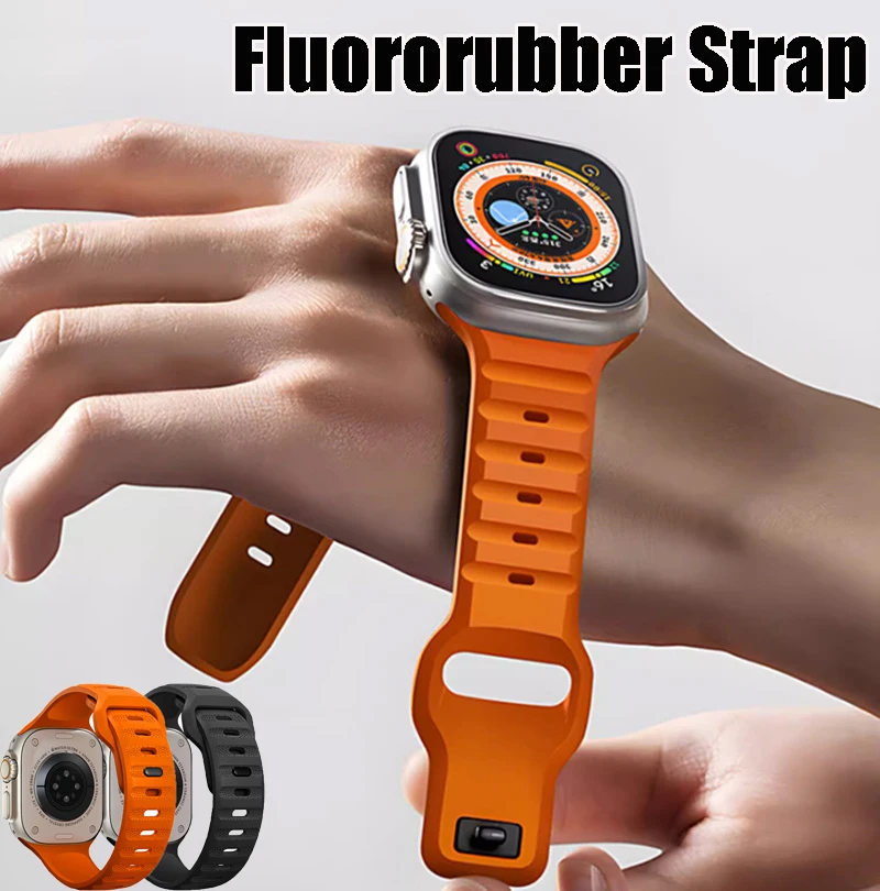 Rubber Strap For Apple Watch Ultra 2 49mm Fluororubber Band Bracelet For iWatch Series 10 9 8 7 SE 46mm 45mm 44mm 42mm 41mm 40mm