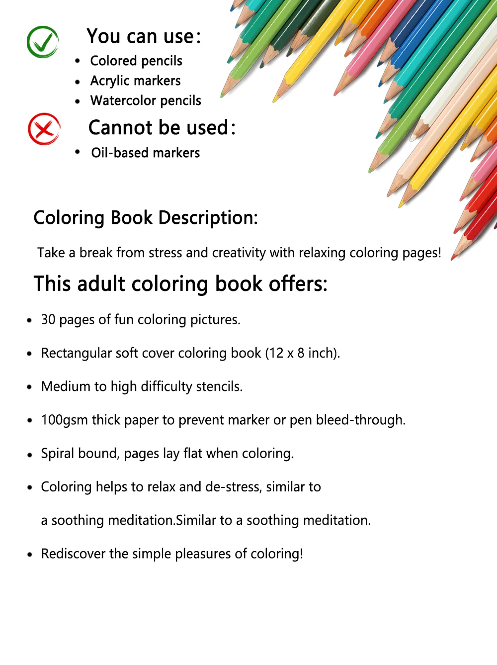 Adult Coloring Book -30 Sheet Spiral Coloring Book, 11.2X 8.3Inch,100Gsm Thick Paper,Back to School,New Year,Birthday Gift – Detail 1