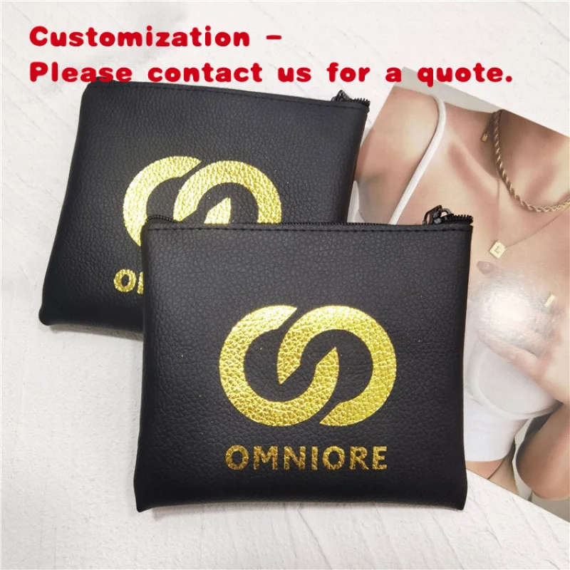 custom.Chuanghua Black Leather Zipper Bag With Foil Jewellery Ring Necklace Packaging PU Zip Pouch Pu Cloth Pouch Blac