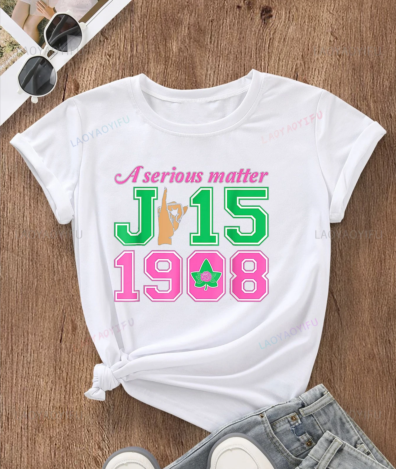 A Serious Matter AKA African American Afro Women Pearls T-Shirt Short Sleeve Blouses Aesthetic Clothes Y2k Top Graphic Tee Tops