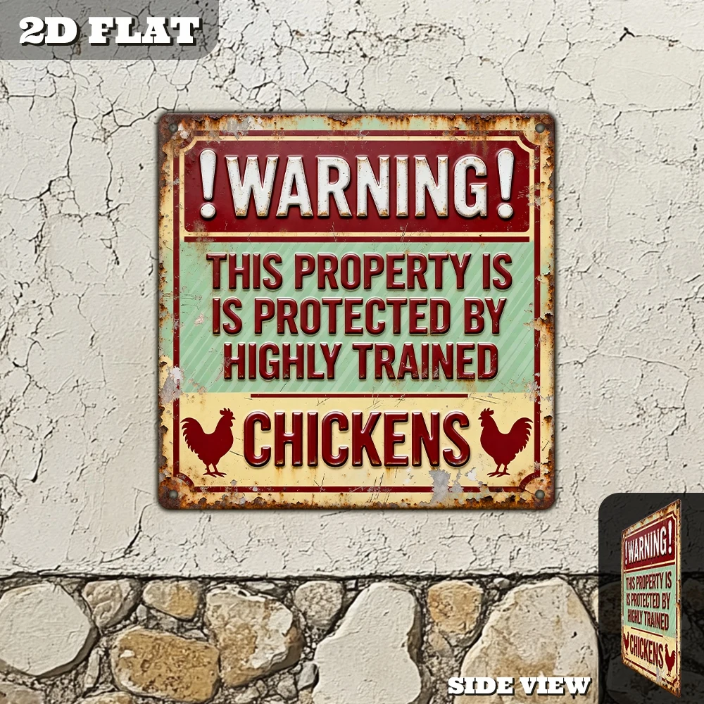 2D Plane, 1pc, Vintage Metal Aluminum Decorative Sign, Humorous Warning Sign for Chicken Coops, Retro Wall Decor