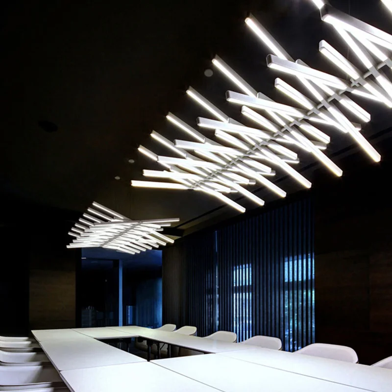 Fishbone Chandelier Nordic LED rectangular lighting Restaurant Kitchen Meeting Room Office Personality interior design lights