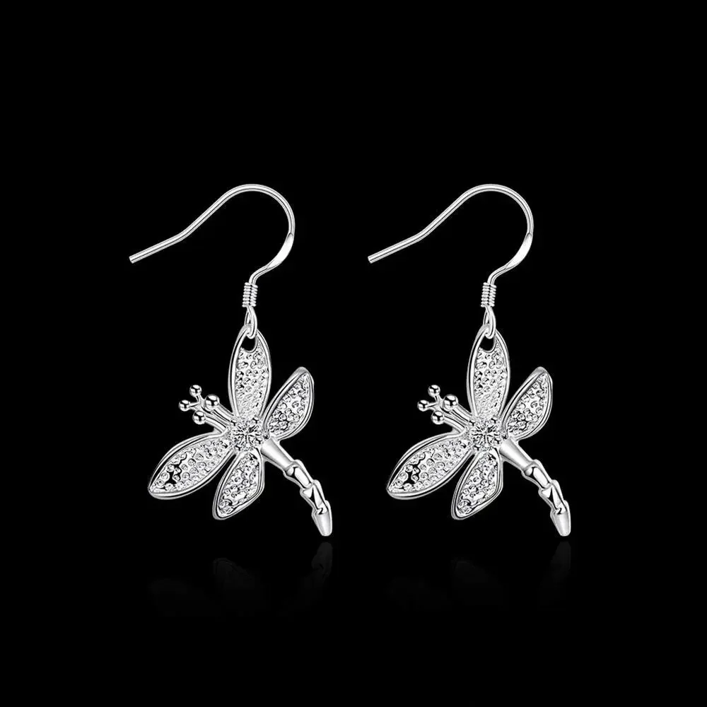 

Hot sale fine Jewelry 925 sterling Silver Earrings for Woman Fashion crystal dragonfly earrings Gifts girlfriends